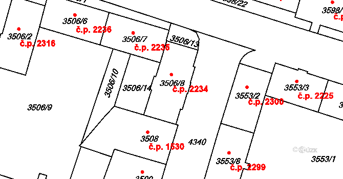 Teplice 2234 na parcele st. 3506/8 v KÚ Teplice, Katastrální mapa