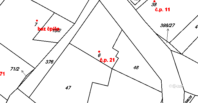 Třesovice 21 na parcele st. 6 v KÚ Třesovice, Katastrální mapa