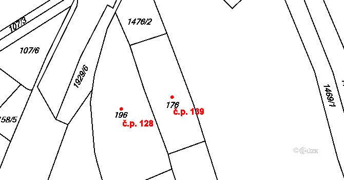 Kunovice 139 na parcele st. 176 v KÚ Kunovice, Katastrální mapa