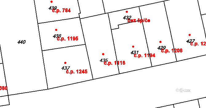 Žižkov 1116, Praha na parcele st. 435 v KÚ Žižkov, Katastrální mapa