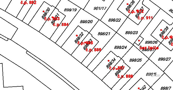 Krč 886, Praha na parcele st. 898/33 v KÚ Krč, Katastrální mapa