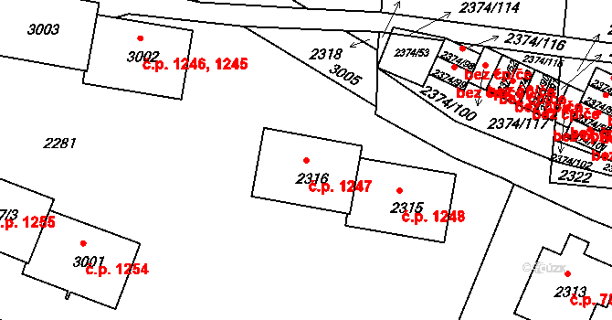 Braník 1247, Praha na parcele st. 2316 v KÚ Braník, Katastrální mapa