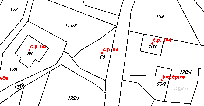 Čistá v Krkonoších 64, Černý Důl na parcele st. 85 v KÚ Čistá v Krkonoších, Katastrální mapa