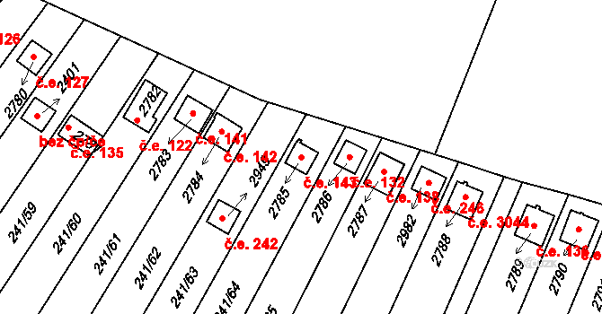 Sezimovo Ústí 143 na parcele st. 2785 v KÚ Sezimovo Ústí, Katastrální mapa
