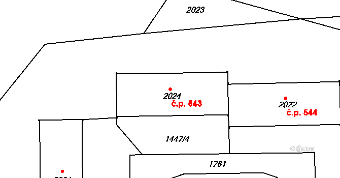 Hodkovice nad Mohelkou 543 na parcele st. 2024 v KÚ Hodkovice nad Mohelkou, Katastrální mapa