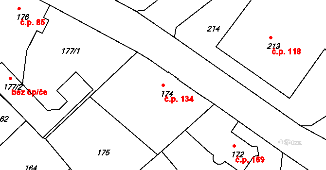 Liberec XI-Růžodol I 134, Liberec na parcele st. 174 v KÚ Růžodol I, Katastrální mapa