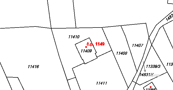 Vsetín 1149 na parcele st. 11409 v KÚ Vsetín, Katastrální mapa