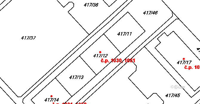 Doubravka 1030,1051, Plzeň na parcele st. 417/11 v KÚ Doubravka, Katastrální mapa