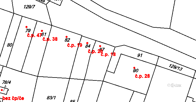 Ledce 18 na parcele st. 87 v KÚ Ledce u Židlochovic, Katastrální mapa