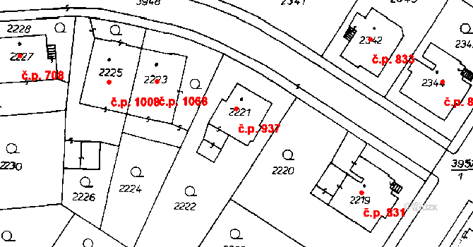 Poděbrady III 937, Poděbrady na parcele st. 2221 v KÚ Poděbrady, Katastrální mapa