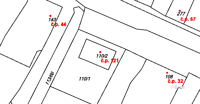 Lipová 121 na parcele st. 110/2 v KÚ Lipová u Přerova, Katastrální mapa
