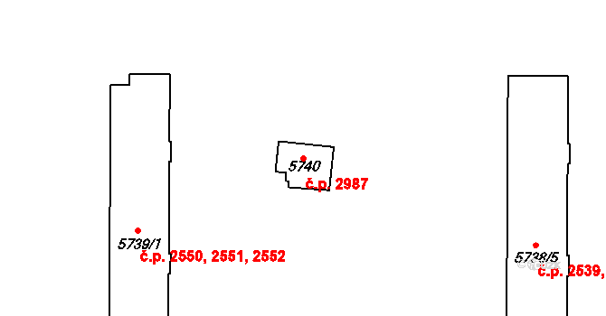 Přerov I-Město 2987, Přerov na parcele st. 5740 v KÚ Přerov, Katastrální mapa