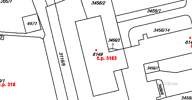 Kroměříž 3183 na parcele st. 6149 v KÚ Kroměříž, Katastrální mapa