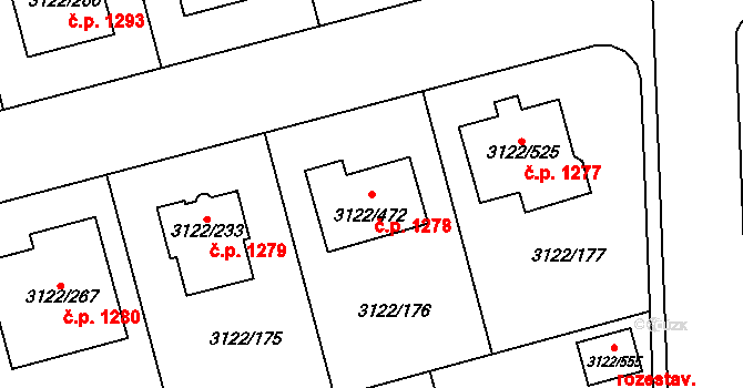 Pohořelice 1278 na parcele st. 3122/472 v KÚ Pohořelice nad Jihlavou, Katastrální mapa