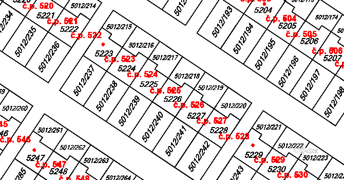 Zelená 526, Luštěnice na parcele st. 5226 v KÚ Luštěnice, Katastrální mapa