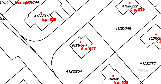 Choceňské Předměstí 527, Vysoké Mýto na parcele st. 4128/301 v KÚ Vysoké Mýto, Katastrální mapa