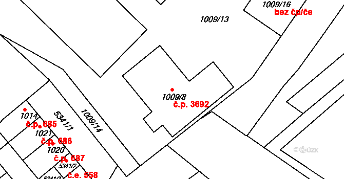 Znojmo 3692 na parcele st. 1009/8 v KÚ Znojmo-město, Katastrální mapa