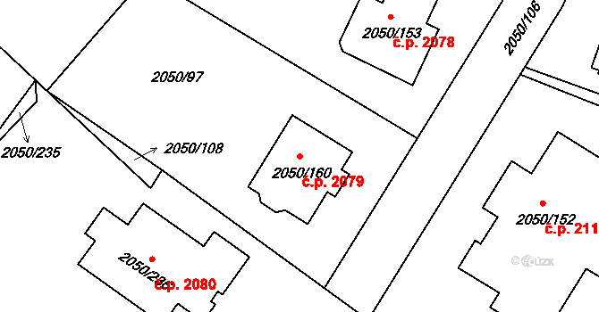 Pelhřimov 2079 na parcele st. 2050/160 v KÚ Pelhřimov, Katastrální mapa
