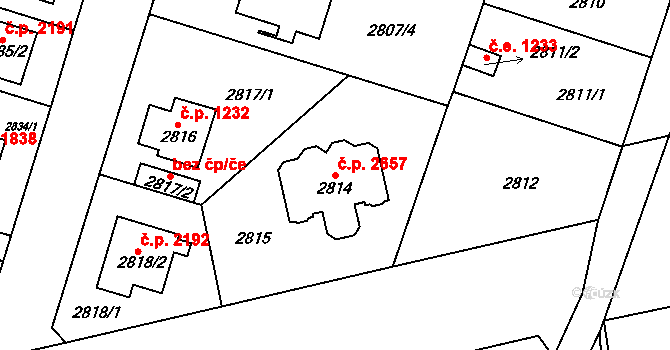 Horní Počernice 2657, Praha na parcele st. 2814 v KÚ Horní Počernice, Katastrální mapa