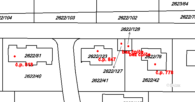 Planá nad Lužnicí 847 na parcele st. 2622/123 v KÚ Planá nad Lužnicí, Katastrální mapa