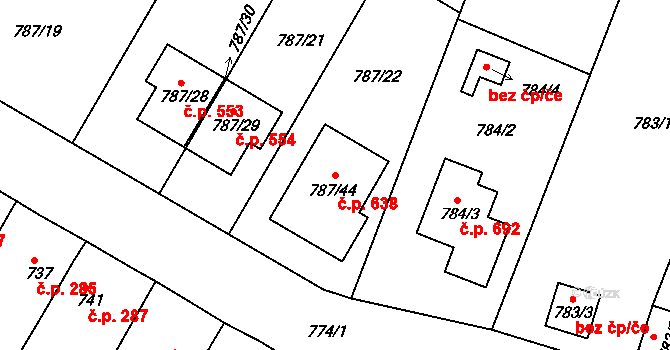 Proboštov 638 na parcele st. 787/44 v KÚ Proboštov u Teplic, Katastrální mapa