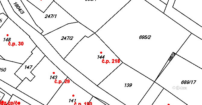 Ryžoviště 218 na parcele st. 144 v KÚ Ryžoviště, Katastrální mapa