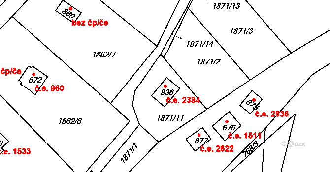 Litice 2384, Plzeň na parcele st. 921 v KÚ Lhota u Dobřan, Katastrální mapa