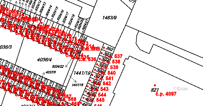 Příluky 538, Zlín na parcele st. 393 v KÚ Příluky u Zlína, Katastrální mapa