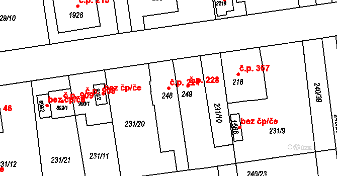 Hrabůvka 221, Ostrava na parcele st. 248 v KÚ Hrabůvka, Katastrální mapa