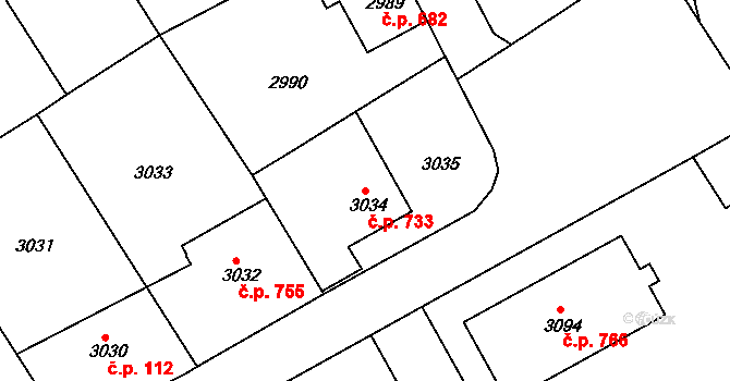 Žďár nad Sázavou 5 733, Žďár nad Sázavou na parcele st. 3034 v KÚ Město Žďár, Katastrální mapa