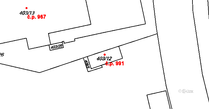 Hronov 991 na parcele st. 403/12 v KÚ Hronov, Katastrální mapa