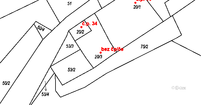 Bečice 90 na parcele st. 20/3 v KÚ Bečice nad Lužnicí, Katastrální mapa