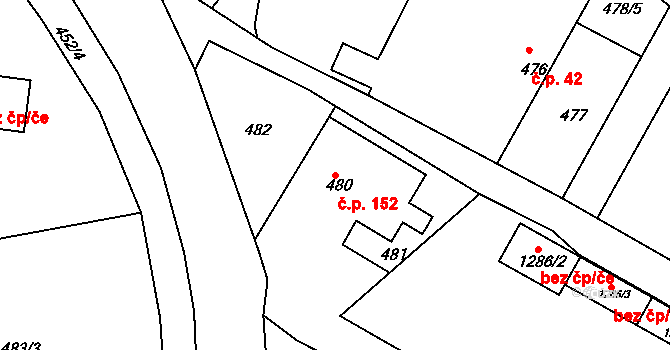 Zádveřice 152, Zádveřice-Raková na parcele st. 480/3 v KÚ Zádveřice, Katastrální mapa