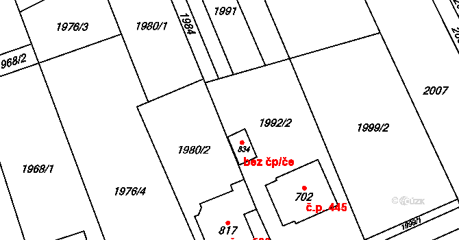 Topolná 40627195 na parcele st. 834 v KÚ Topolná, Katastrální mapa