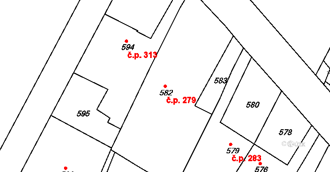 Želechovice nad Dřevnicí 279 na parcele st. 582 v KÚ Želechovice nad Dřevnicí, Katastrální mapa