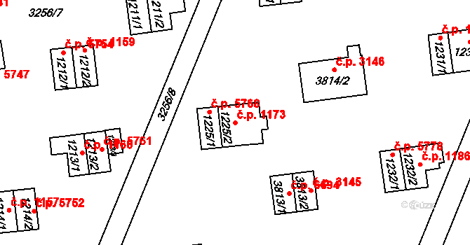 Zlín 1173 na parcele st. 1225/2 v KÚ Zlín, Katastrální mapa
