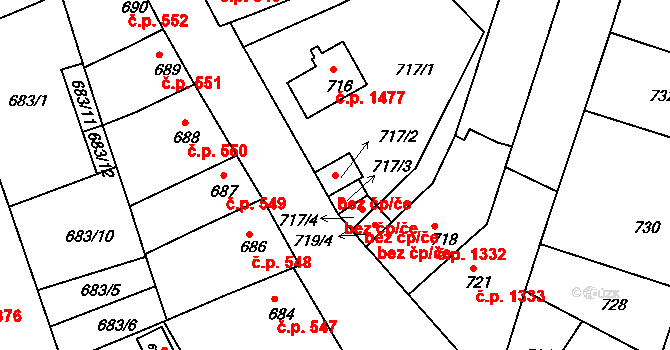 Roudnice nad Labem 43370195 na parcele st. 717/2 v KÚ Roudnice nad Labem, Katastrální mapa
