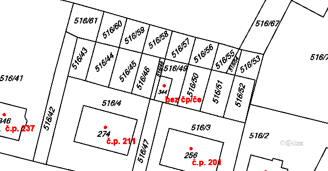 Čáslavice 43769195 na parcele st. 344 v KÚ Čáslavice, Katastrální mapa