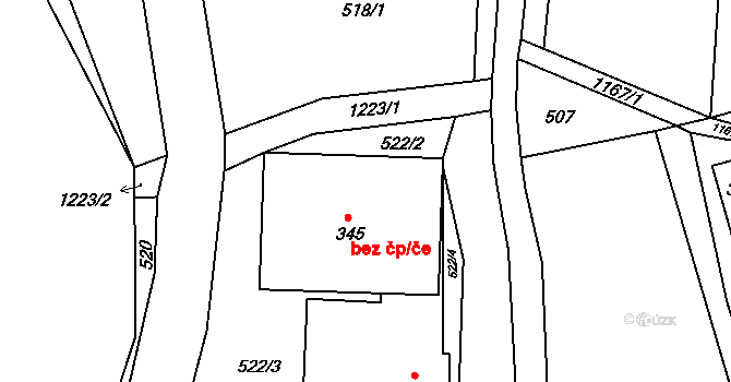 Bohdíkov 44863195 na parcele st. 345 v KÚ Dolní Bohdíkov, Katastrální mapa