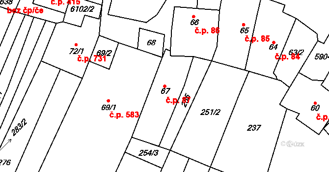 Polešovice 87 na parcele st. 67 v KÚ Polešovice, Katastrální mapa