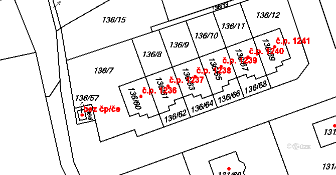 Černice 1237, Plzeň na parcele st. 136/61 v KÚ Černice, Katastrální mapa