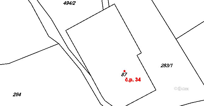 Rychnov 34, Krouna na parcele st. 87 v KÚ Rychnov, Katastrální mapa