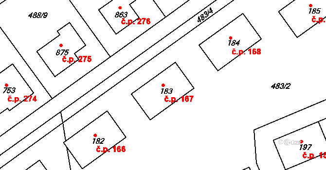 Prachovice 167 na parcele st. 183 v KÚ Prachovice, Katastrální mapa