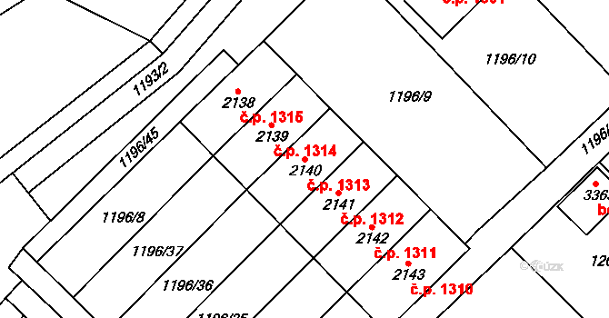 Hlinsko 1313 na parcele st. 2140 v KÚ Hlinsko v Čechách, Katastrální mapa