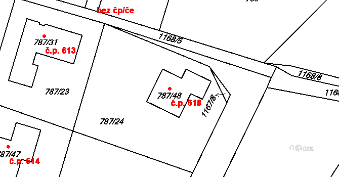 Štěnovice 618 na parcele st. 787/48 v KÚ Štěnovice, Katastrální mapa