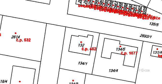Protivín 452 na parcele st. 132 v KÚ Protivín, Katastrální mapa