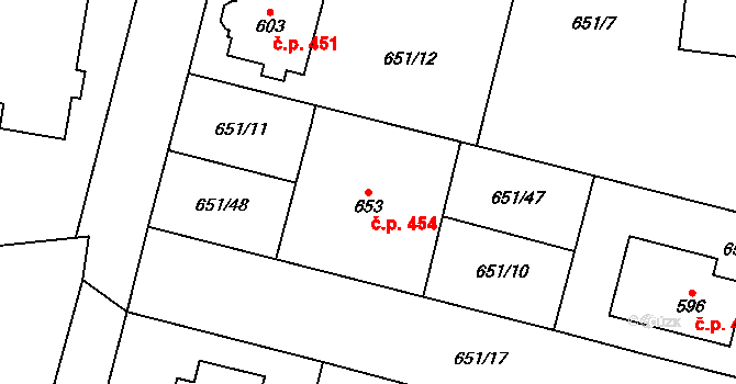 Králíky 454 na parcele st. 653 v KÚ Králíky, Katastrální mapa