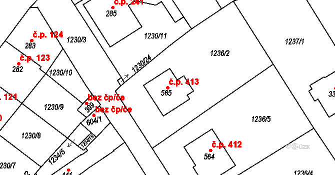 Brandýs nad Orlicí 413 na parcele st. 565 v KÚ Brandýs nad Orlicí, Katastrální mapa