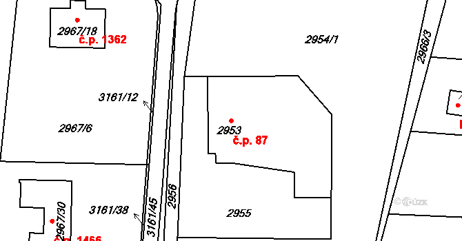 Horní Suchá 87 na parcele st. 2953 v KÚ Horní Suchá, Katastrální mapa