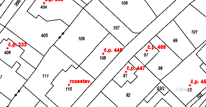 Libčice nad Vltavou 448 na parcele st. 108 v KÚ Letky, Katastrální mapa